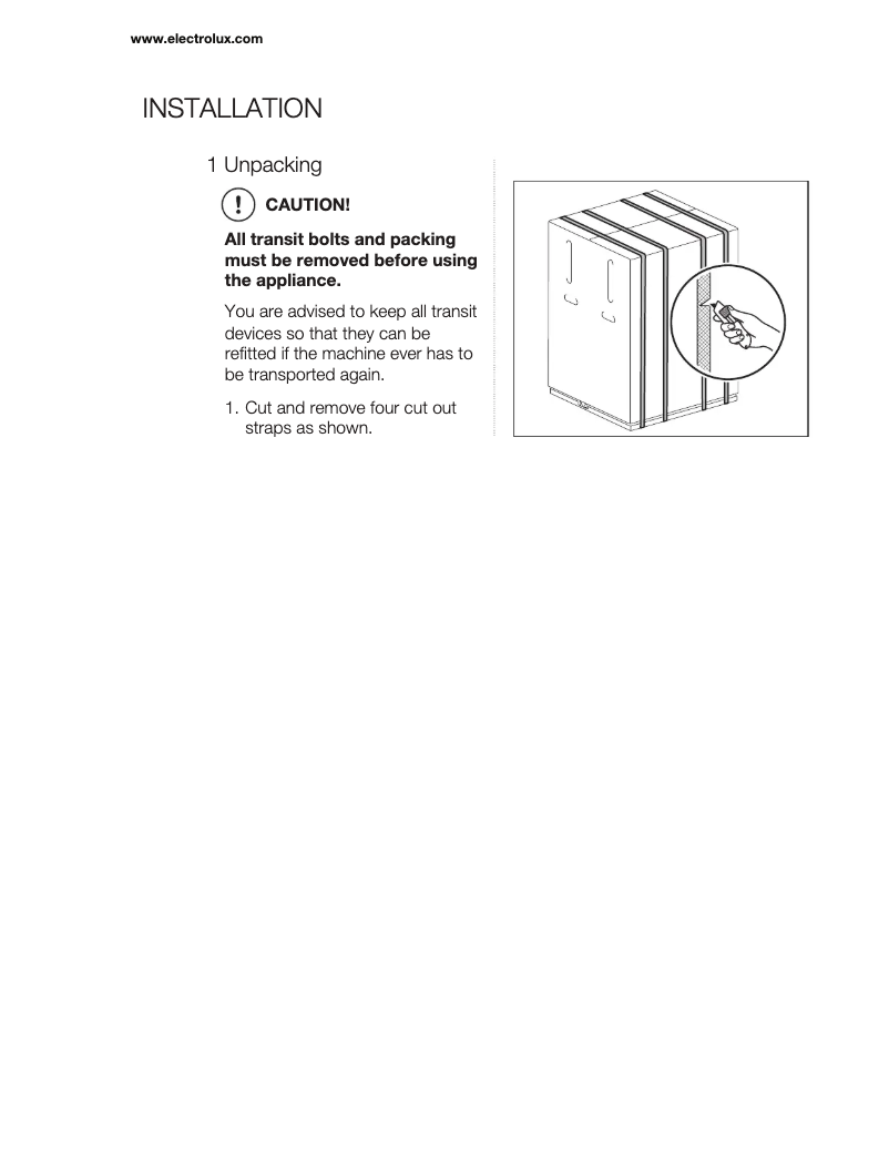 Page n°1 - Guide d'installation Electrolux EWF10744