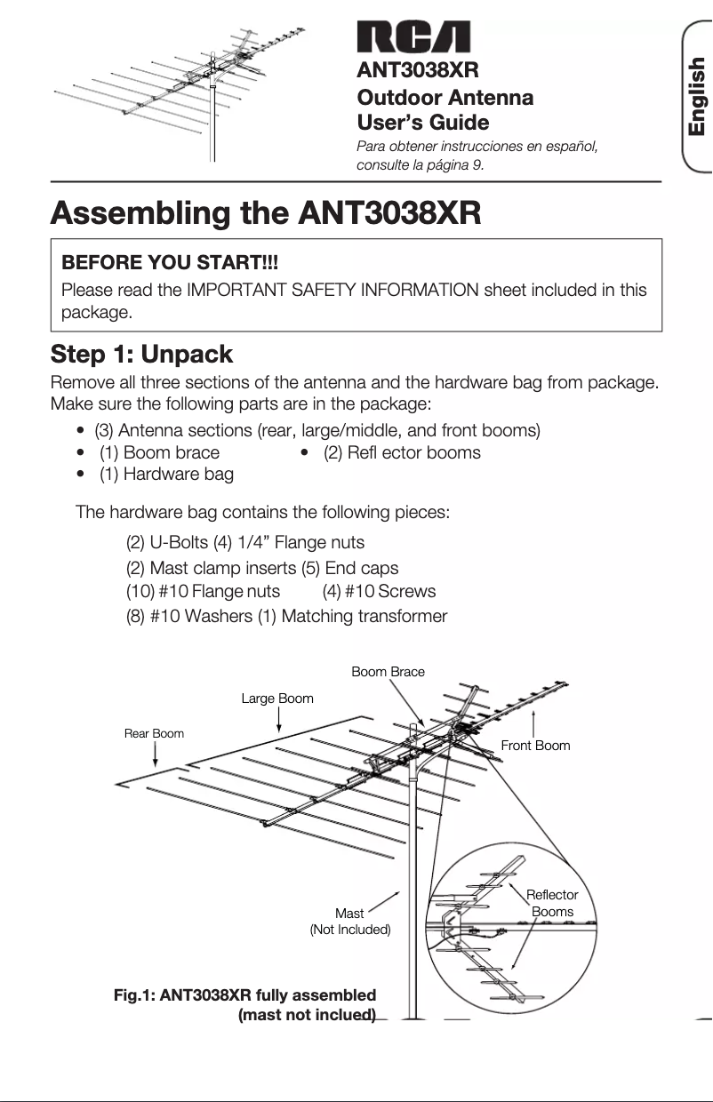 Page 1 de la notice Manuel utilisateur audiovox ANT3038XR