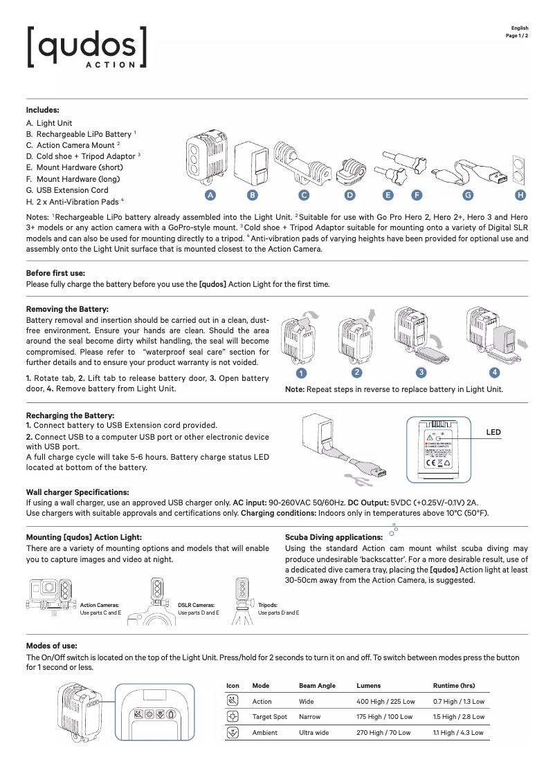 Page 1 de la notice Manuel utilisateur Knog Qudos Action