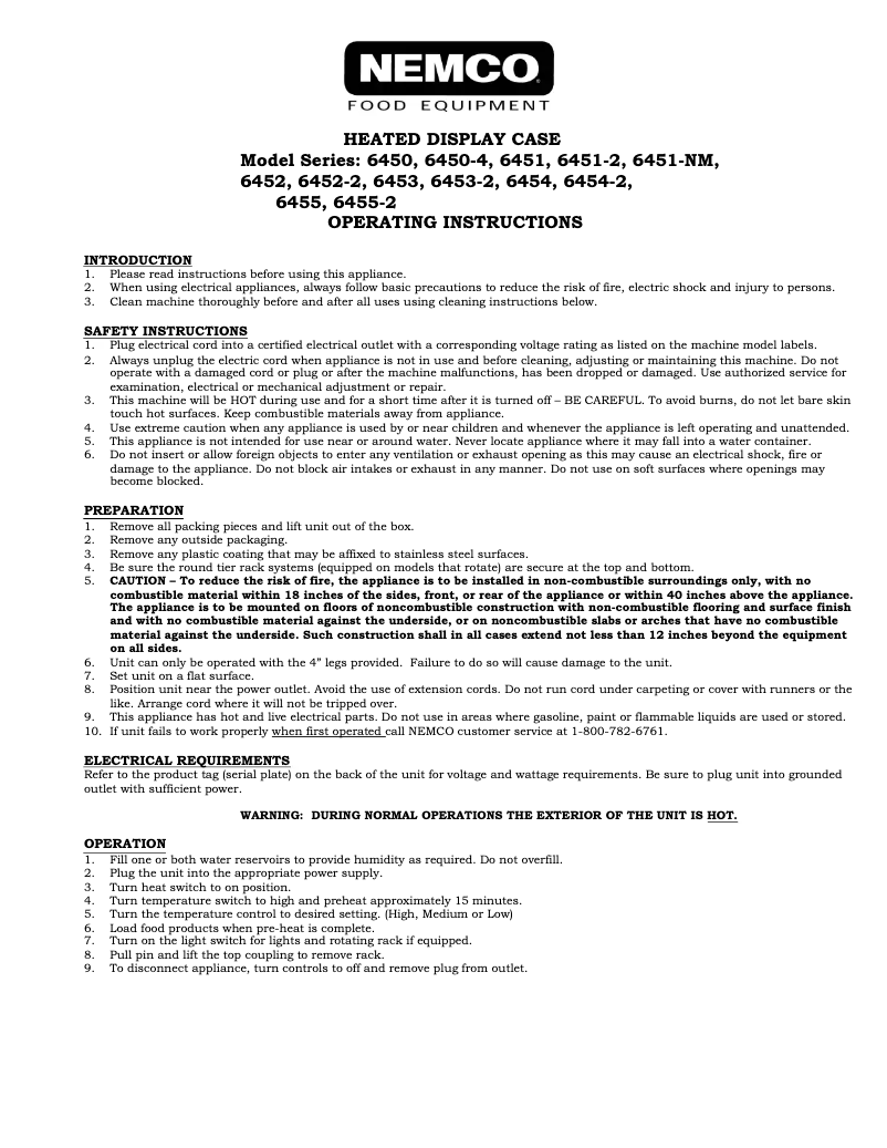 Page 1 de la notice Manuel utilisateur Nemco 6450
