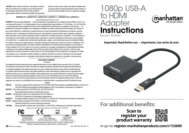 Image de la première page du manuel de l'appareil 153690