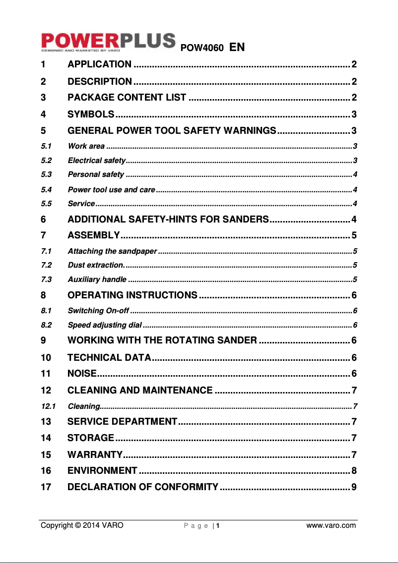 Image de la première page du manuel de l'appareil POW4060