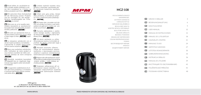 Imagen de la primera página del manual del dispositivo MCZ-108