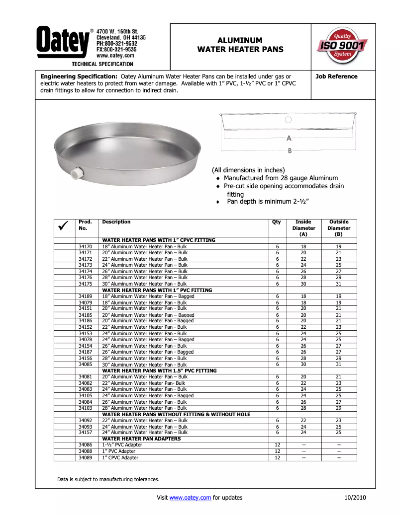 Page n°1 - Manuel utilisateur Oatey 34084