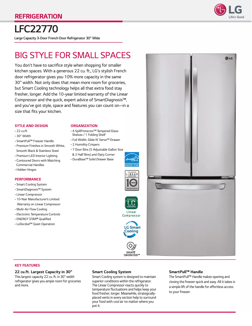 Page 1 de la notice Fiche technique LG LFC22770