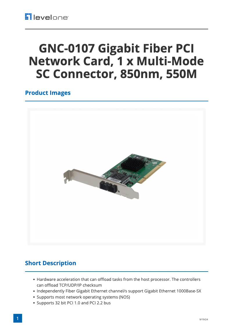 Page 1 de la notice Fiche technique LevelOne GNC-0107