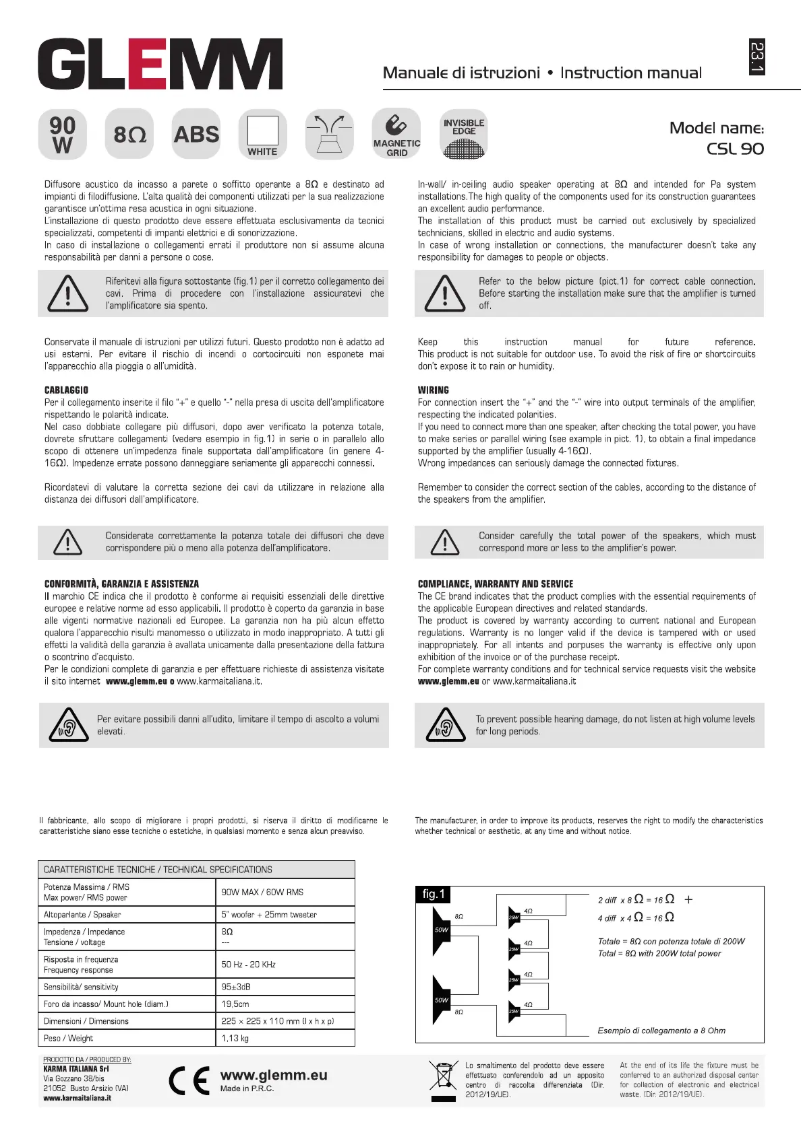Page 1 de la notice Manuel utilisateur Glemm CSL 90