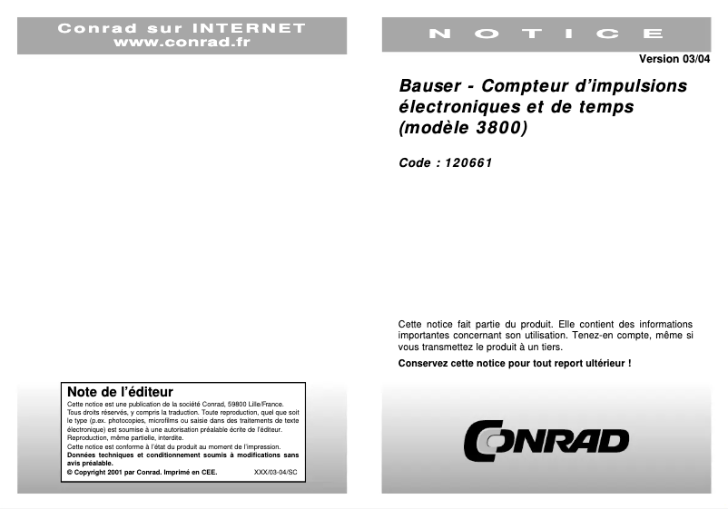 Page 1 de la notice Manuel utilisateur Bauser 3810