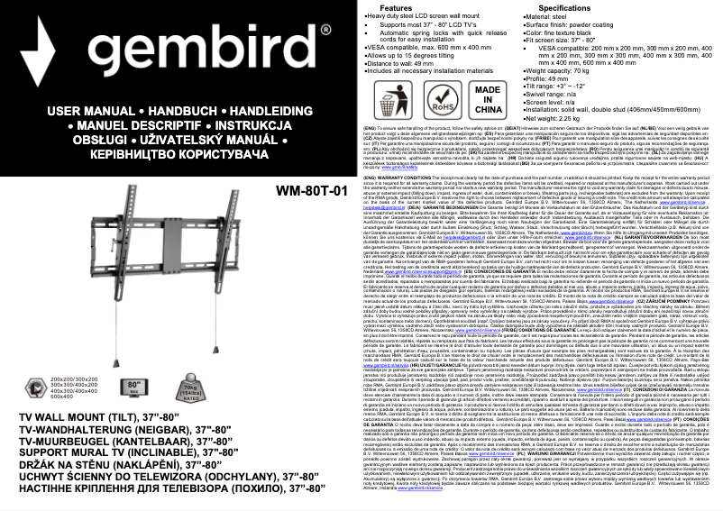 Page n°1 - Manuel utilisateur Gembird WM-80T-01