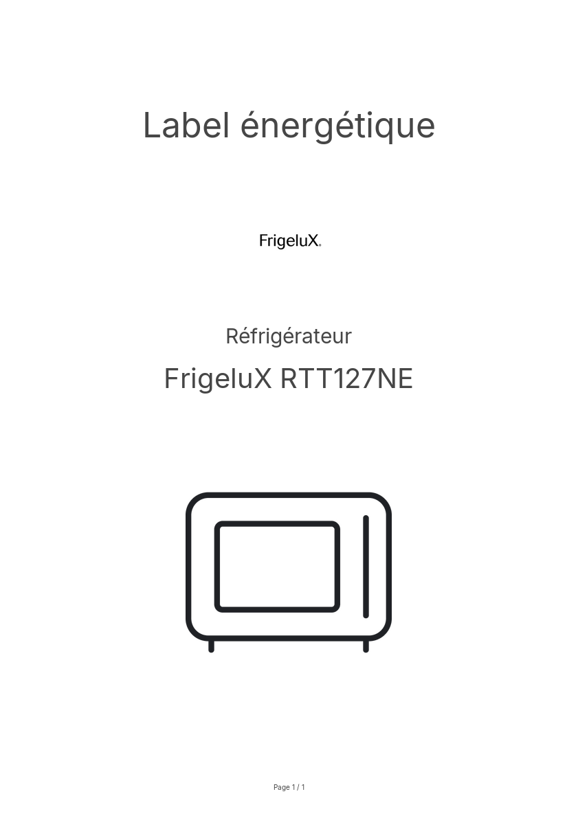 Page n°1 - Label énergétique FrigeluX RTT127NE