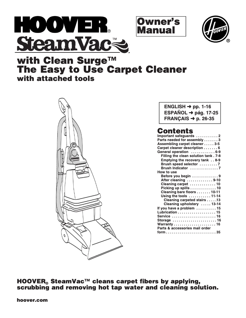Page 1 de la notice Manuel utilisateur Hoover SteamVac CleanSurge