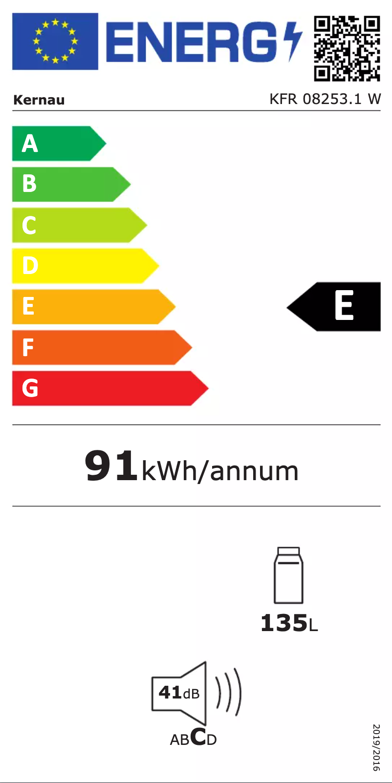Page 1 de la notice Label énergétique Kernau KFR 08253.1 W