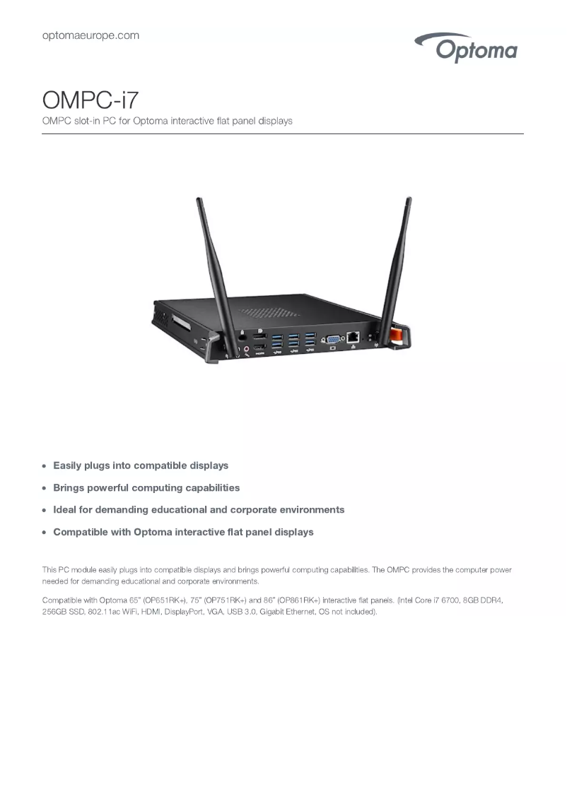 Page n°1 - Manuel utilisateur Optoma OMPC-i7