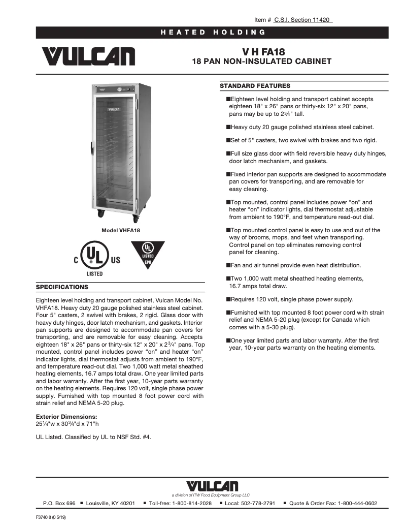 Page n°1 - Fiche technique Vulcan VHFA18