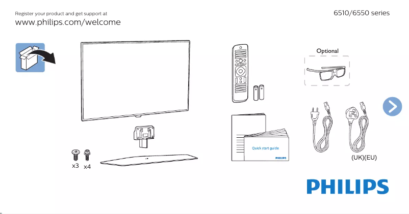 Page n°1 - Guide de démarrage rapide Philips 6500 series 50PFK6510