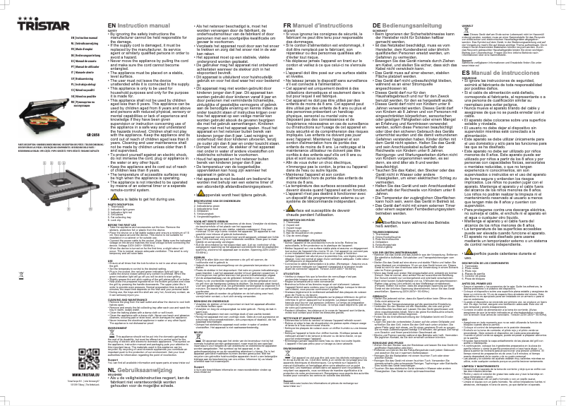 Page 1 de la notice Manuel utilisateur TriStar GR-2858