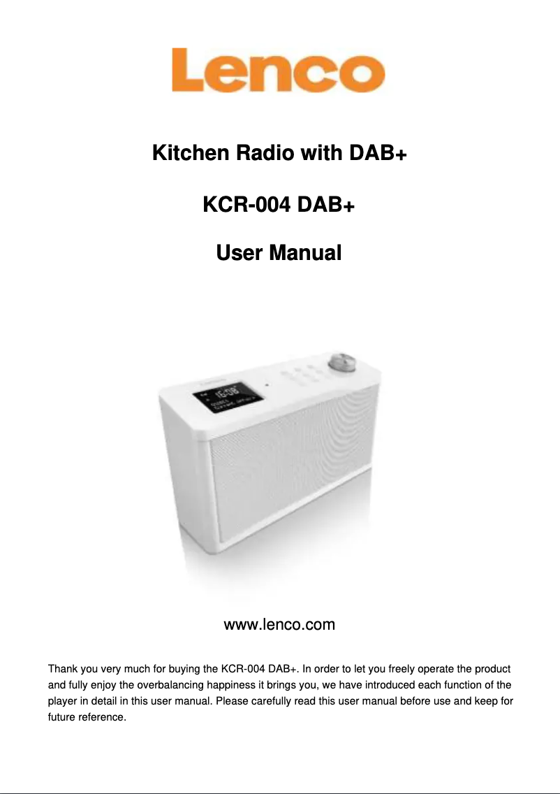 Image de la première page du manuel de l'appareil KCR-004 DAB+