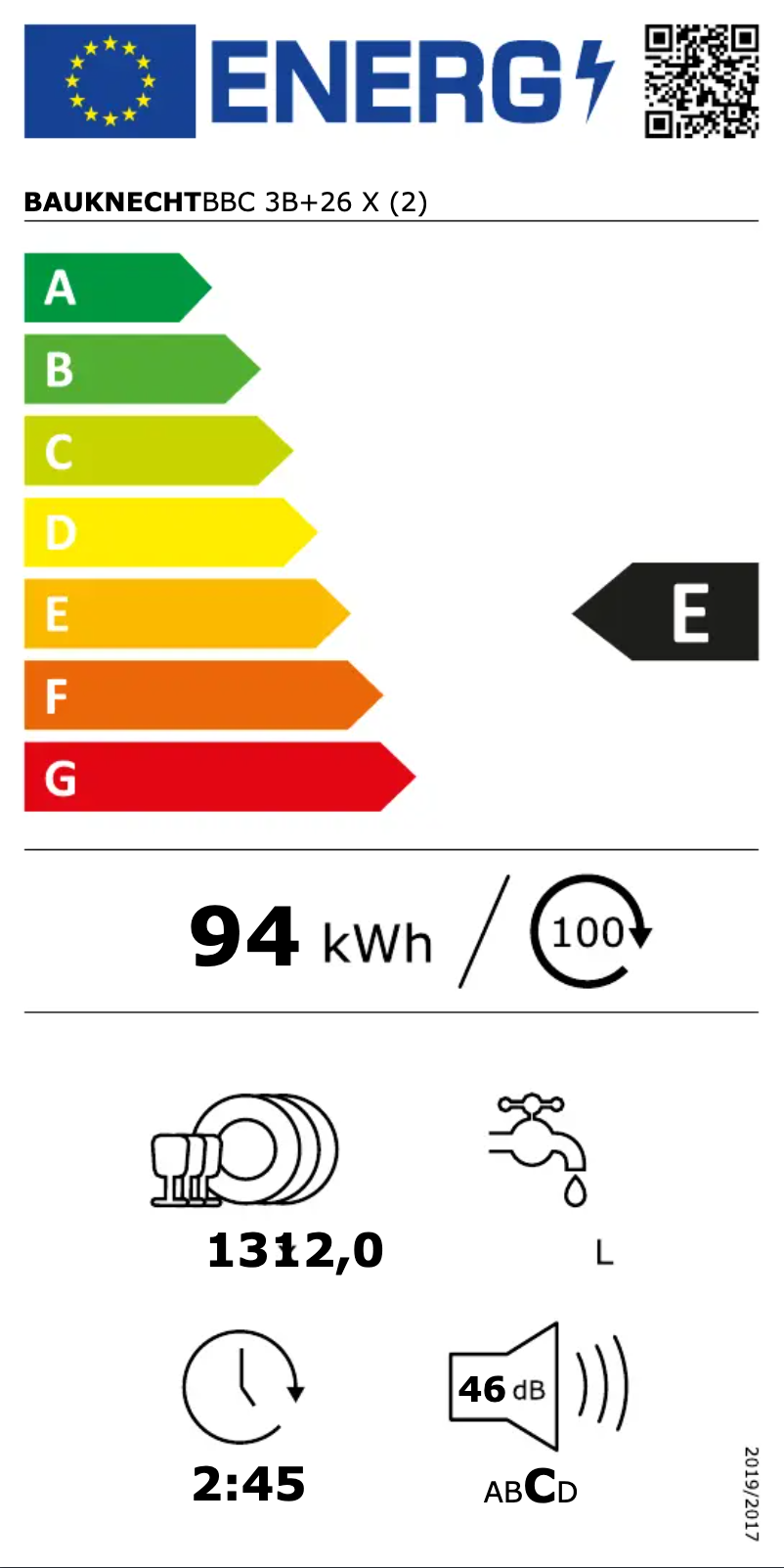 Page 1 de la notice Label énergétique Bauknecht BBC 3B+26 X
