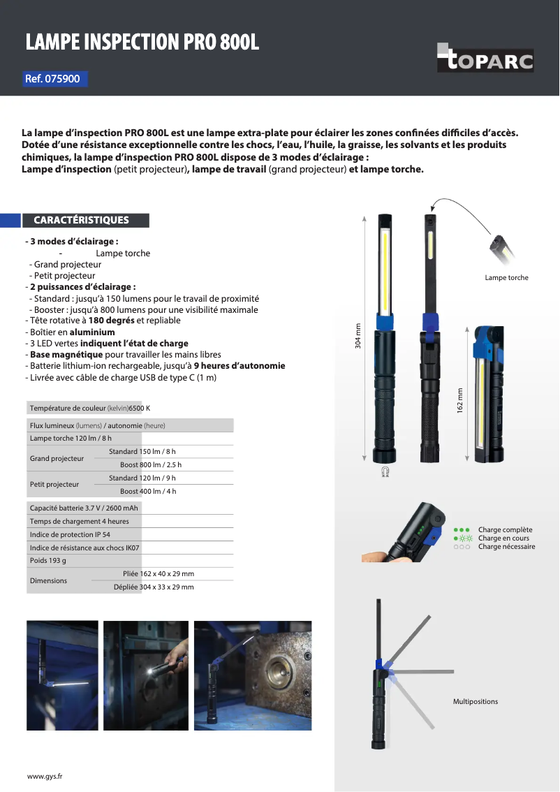 Page 1 de la notice Fiche technique GYS PRO 800L