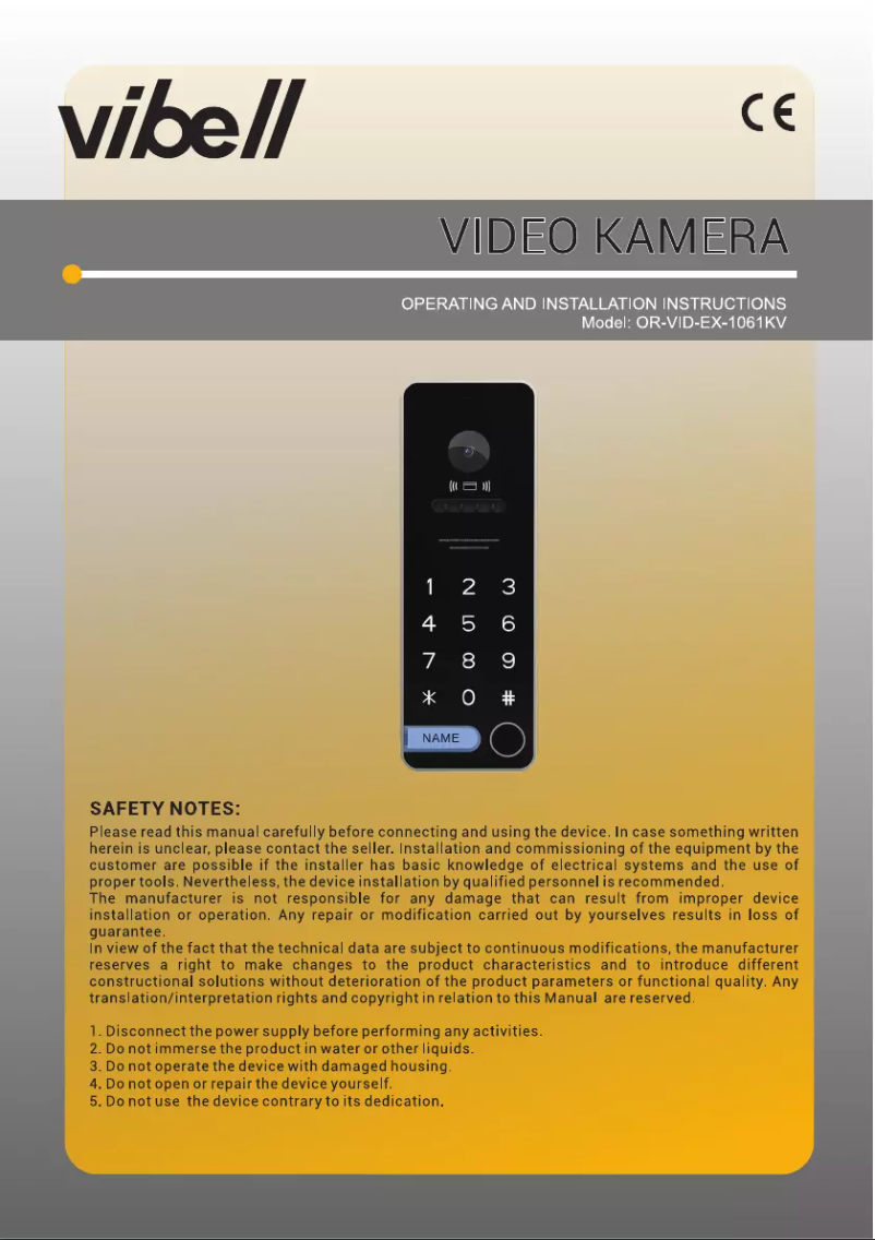 Page 1 de la notice Manuel utilisateur Vibell OR-VID-EX-1061KV