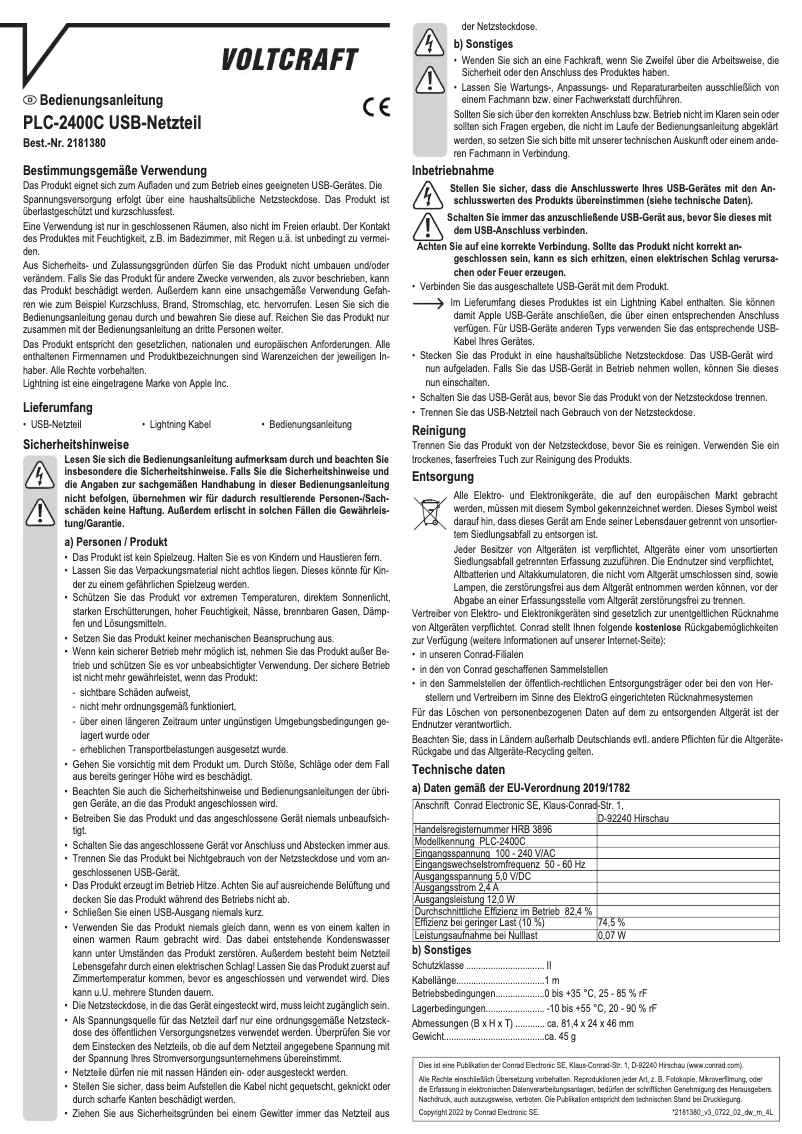 Page 1 de la notice Manuel utilisateur Voltcraft PLC-2400C
