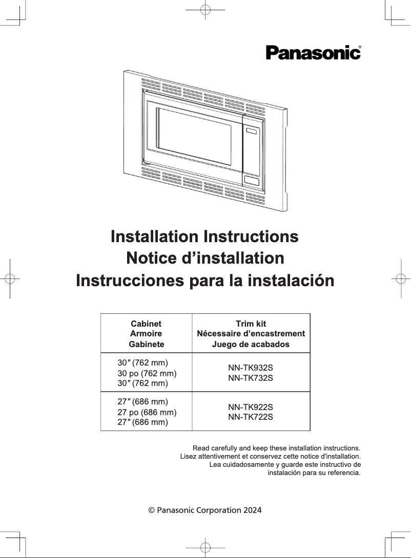 Page 1 de la notice Guide d'installation Panasonic NN-TK732S