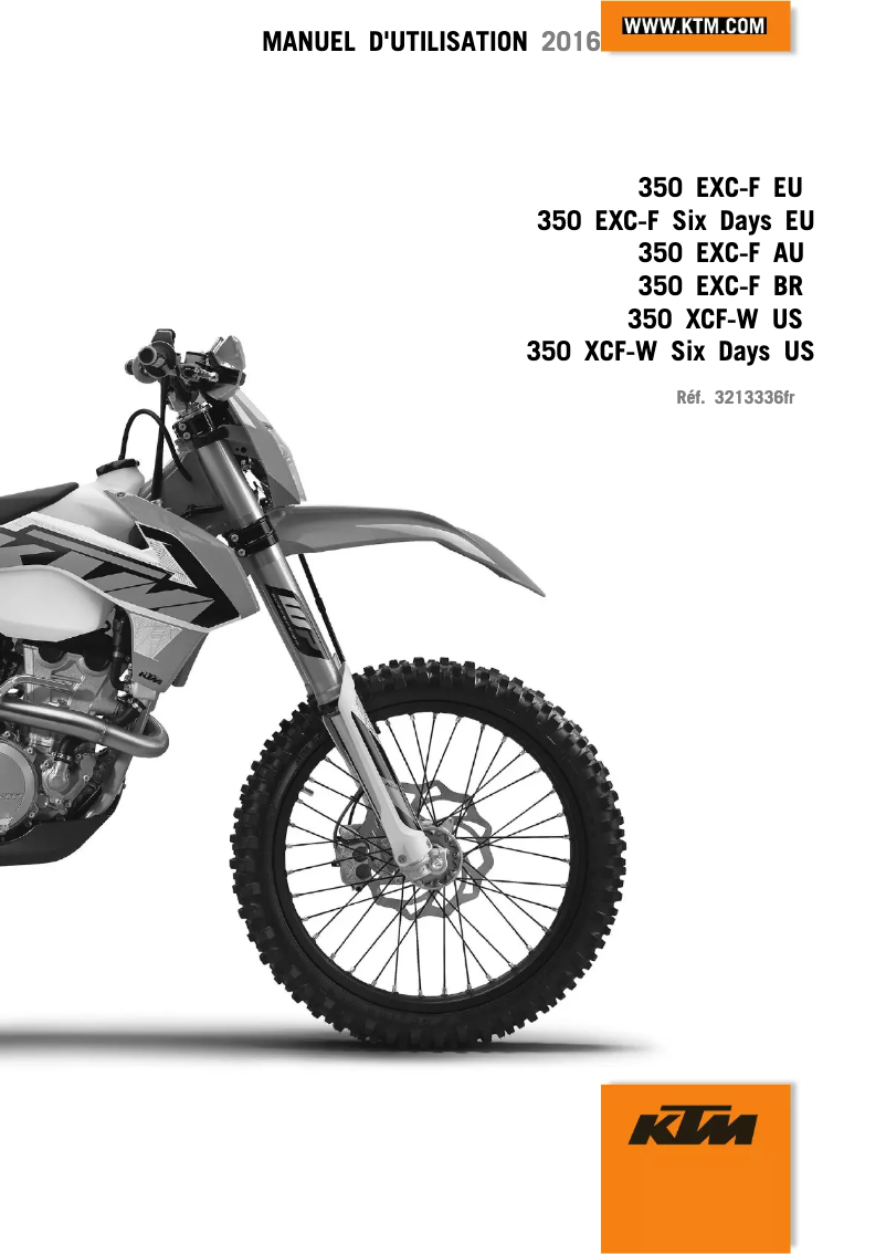 Page 1 de la notice Manuel utilisateur KTM 350 XCF-W Six Days (2016)