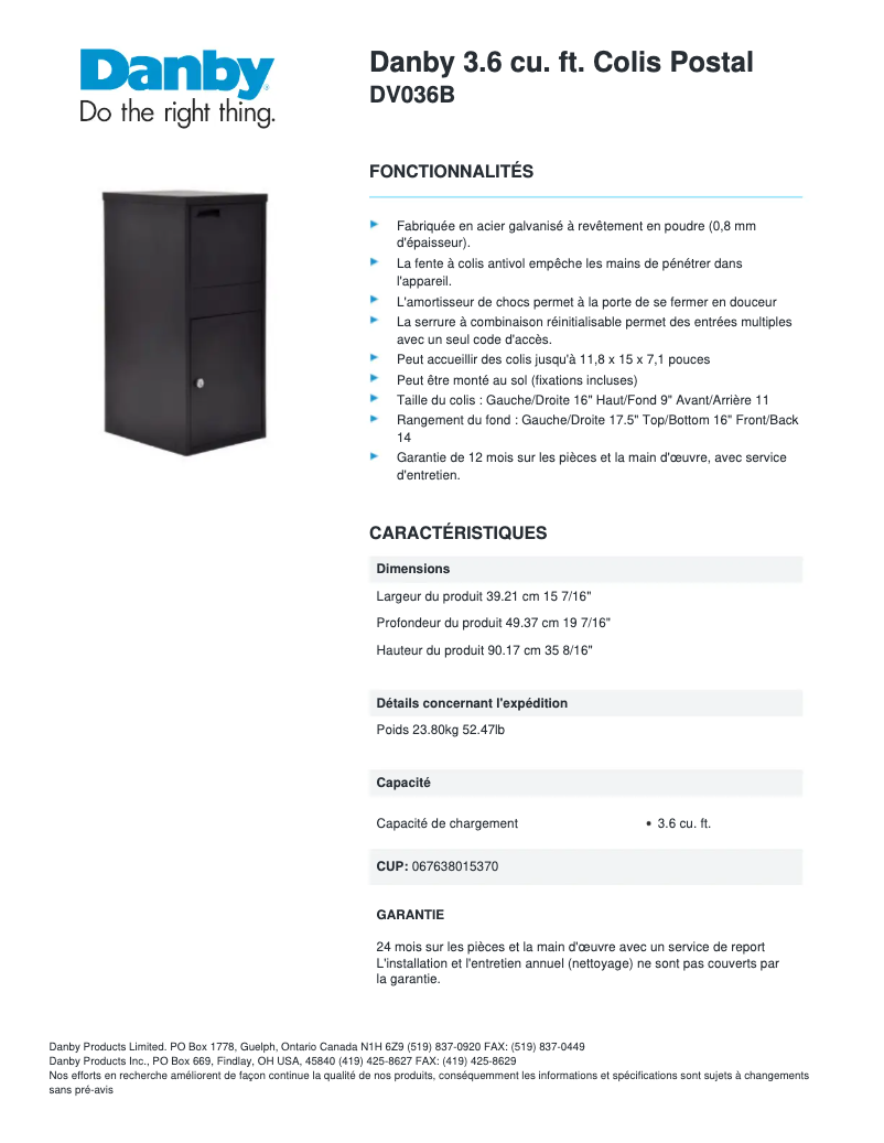 Image de la première page du manuel de l'appareil DV036B