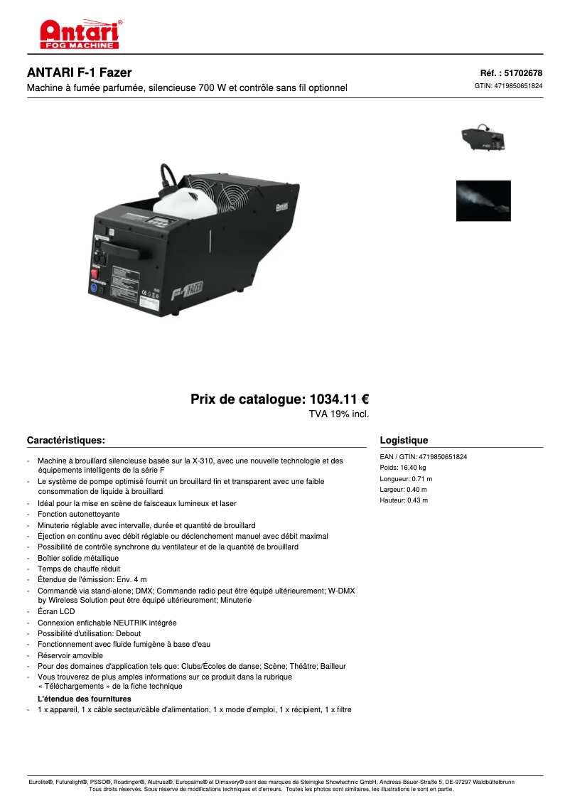Page n°1 - Fiche technique Antari F-1 Fazer