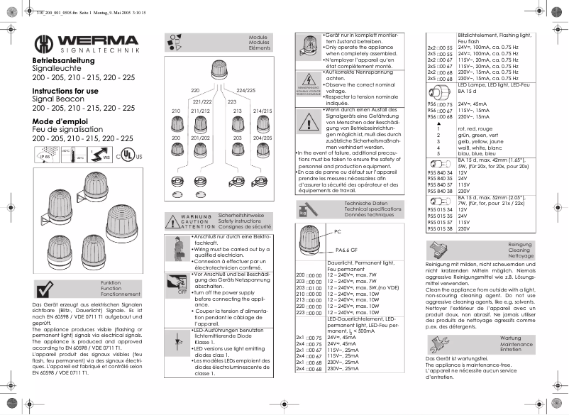 Page n°1 - Manuel utilisateur Werma 210.100.00