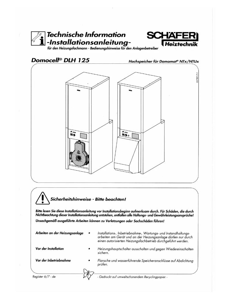 Page 1 de la notice Manuel utilisateur Schäfer Heiztechnik Domocell DLH125