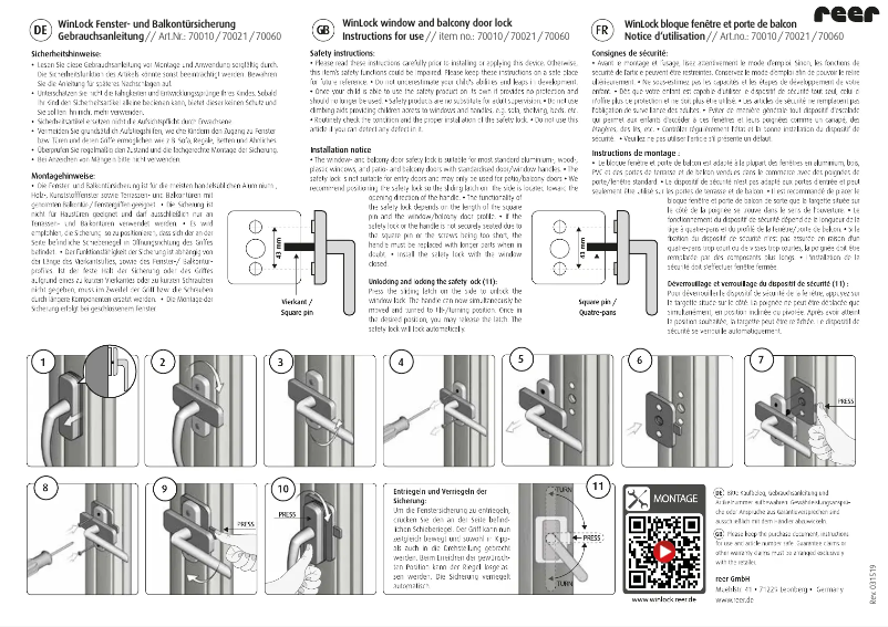 Page 1 de la notice Manuel utilisateur Reer WinLock 70021