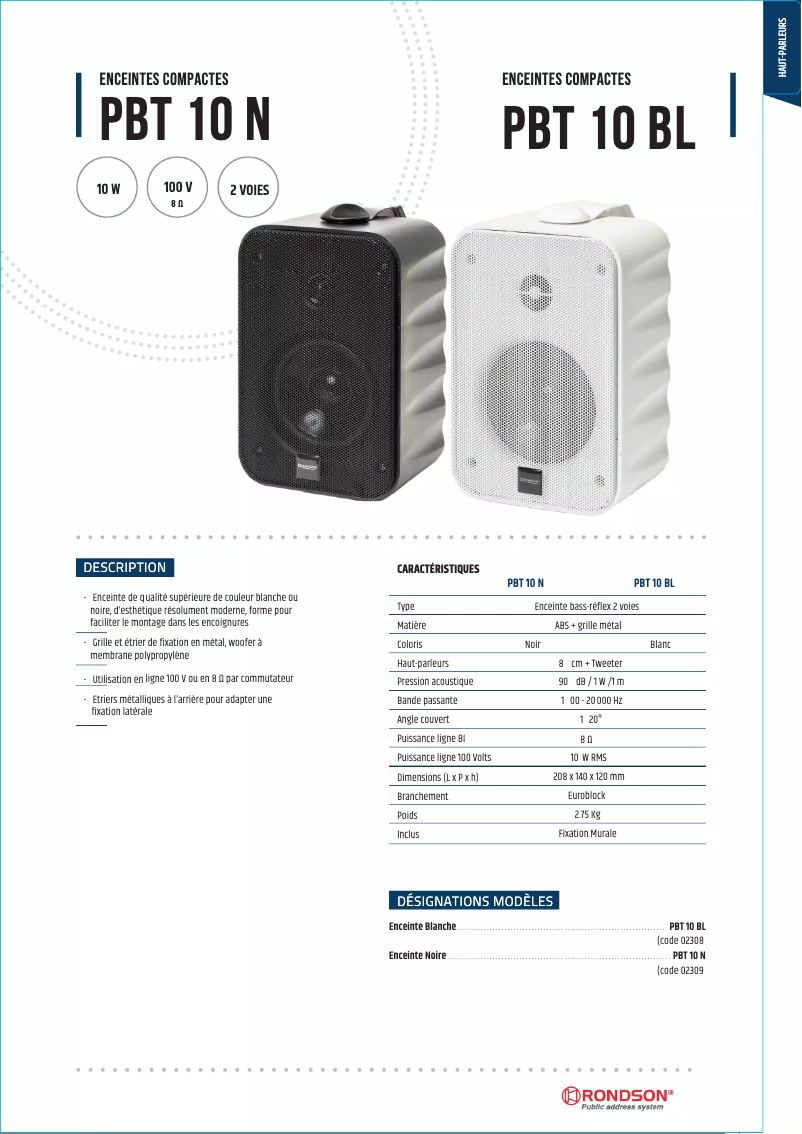 Page 1 de la notice Manuel utilisateur Rondson PBT10