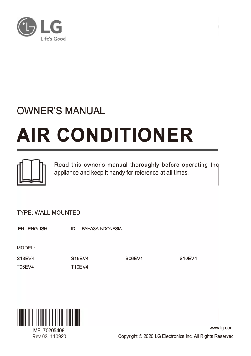 Page 1 de la notice Manuel utilisateur LG T06EV4