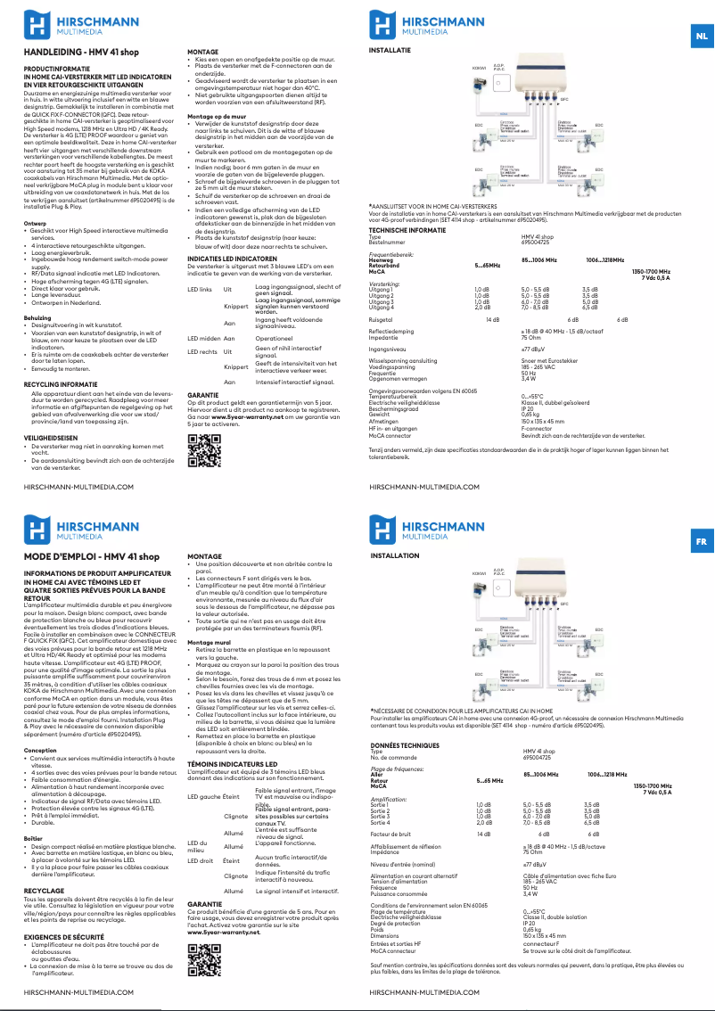 Page 1 de la notice Manuel utilisateur Hirschmann HMV 41 shop