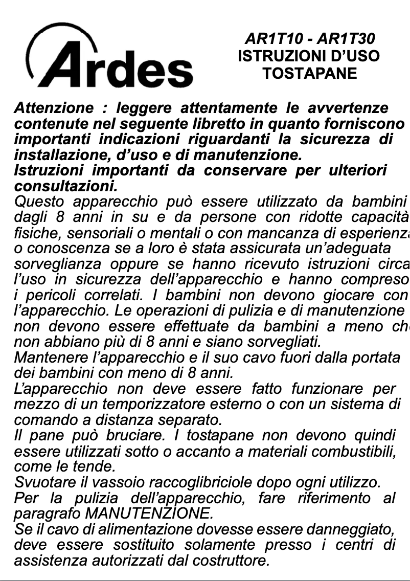Página 1 del manual Manual de usuario Ardes AR1T30