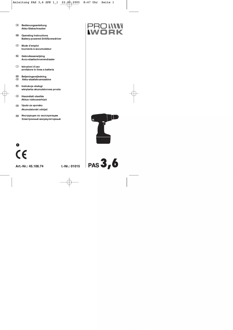 Page n°1 - Manuel utilisateur Prowork PAS 3,6