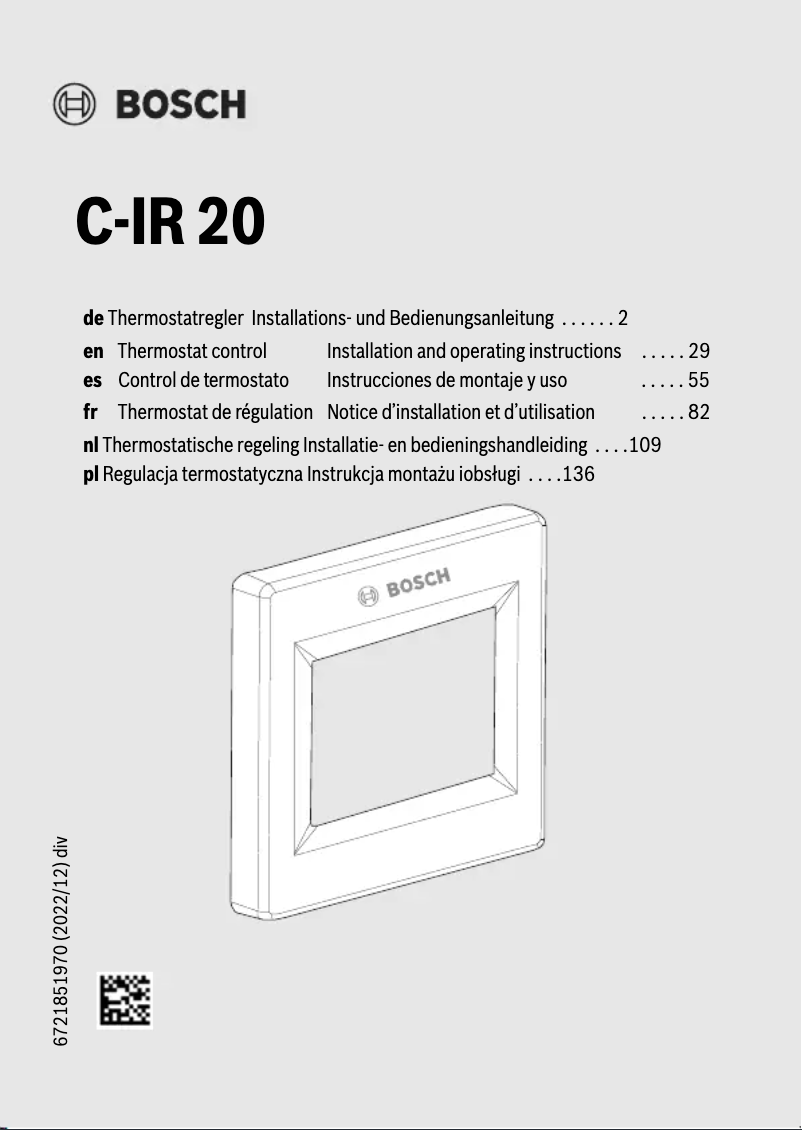 Page 1 de la notice Manuel utilisateur Bosch C-IR 20