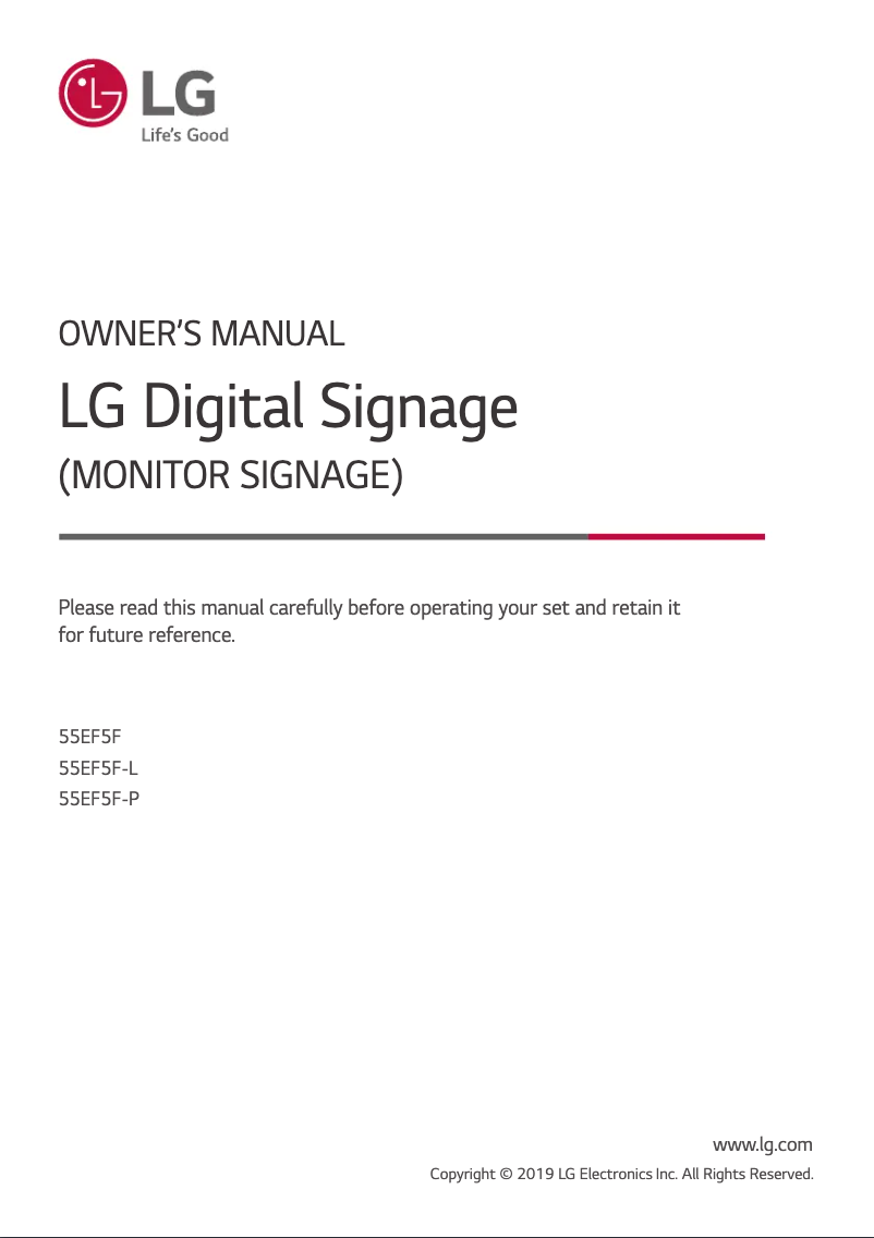 Page n°1 - Manuel utilisateur LG 55EF5F-P