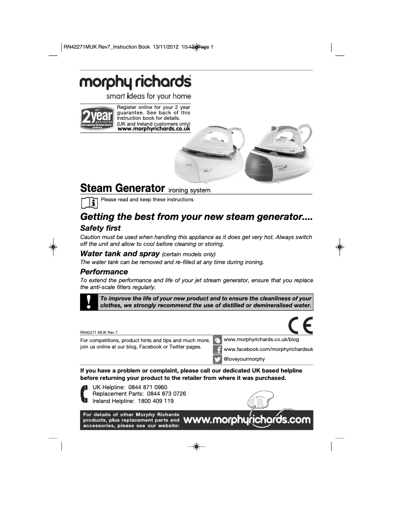 Page 1 de la notice Manuel utilisateur Morphy Richards Jet Steam 333019