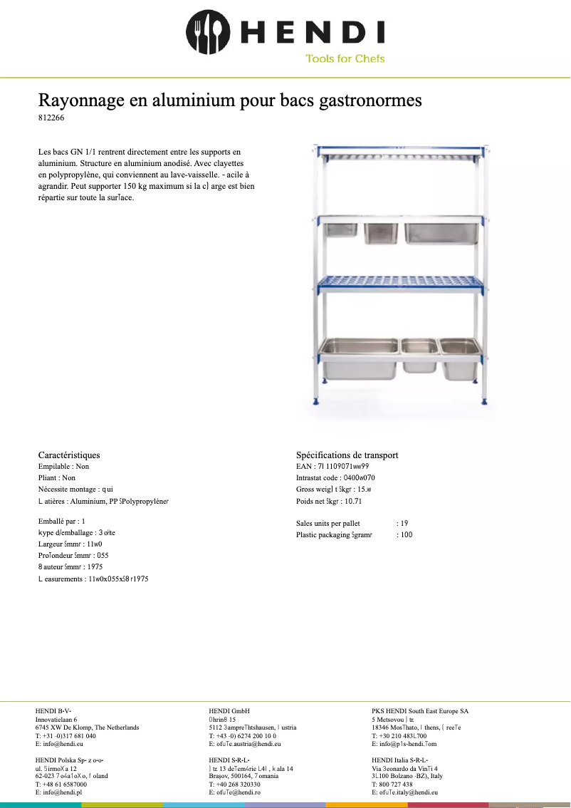 Page 1 de la notice Fiche technique Hendi 812266