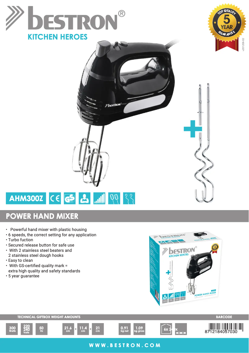 Page 1 de la notice Fiche technique Bestron AHM300Z