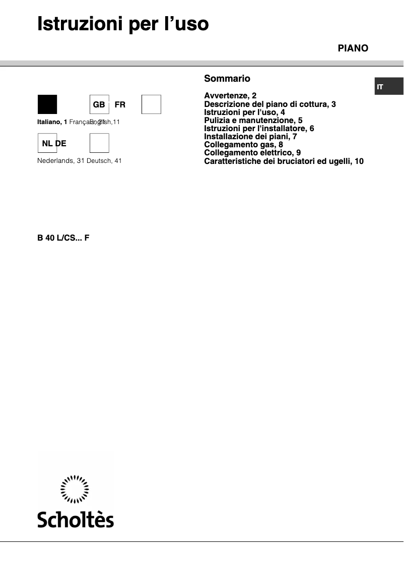 Image de la première page du manuel de l'appareil B 40 L/CS F