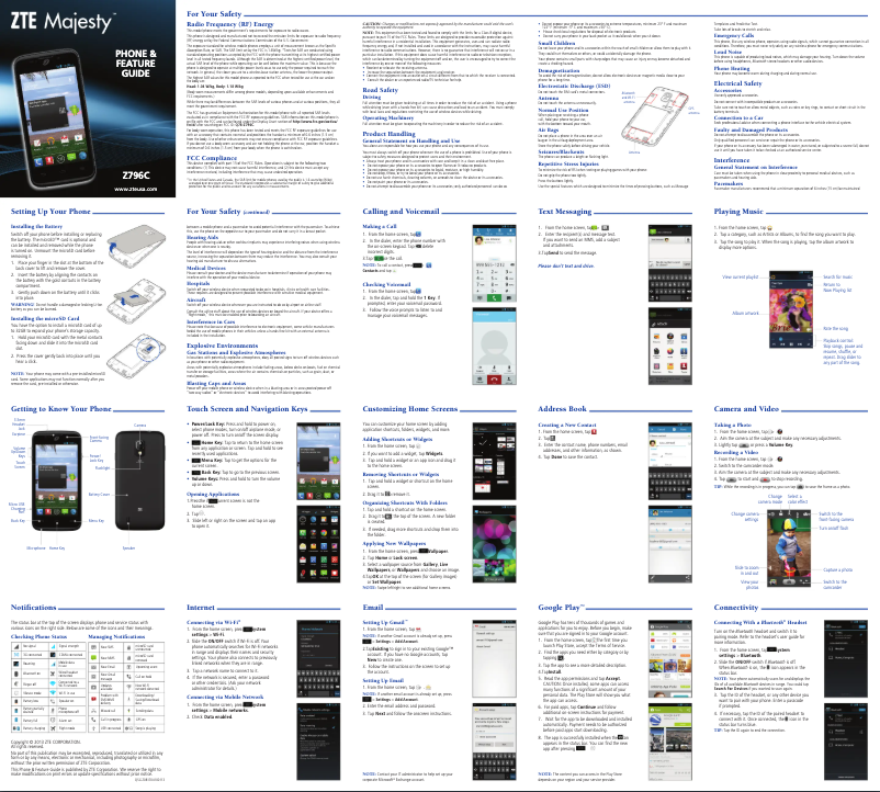 Page 1 de la notice Manuel utilisateur ZTE Majesty