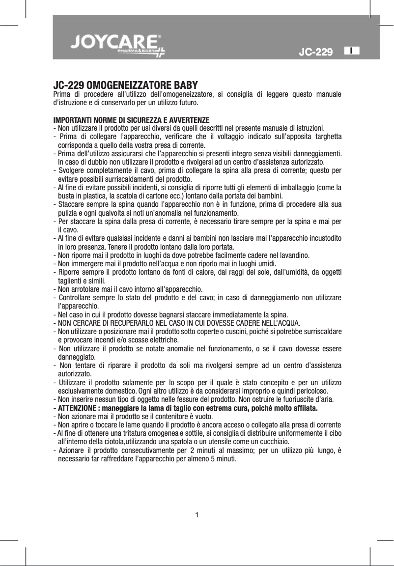 Image de la première page du manuel de l'appareil JC-229