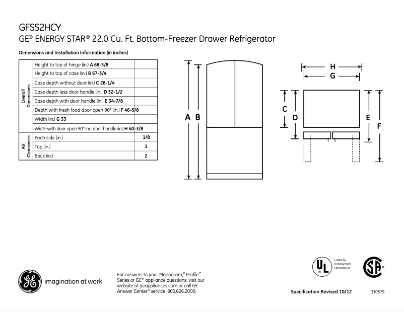 Página 1 del manual Ficha técnica GE GFSS2HCYSS