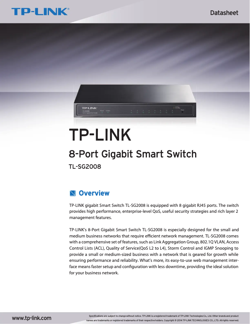 Page 1 de la notice Brochure TP-Link T1500-28PCT
