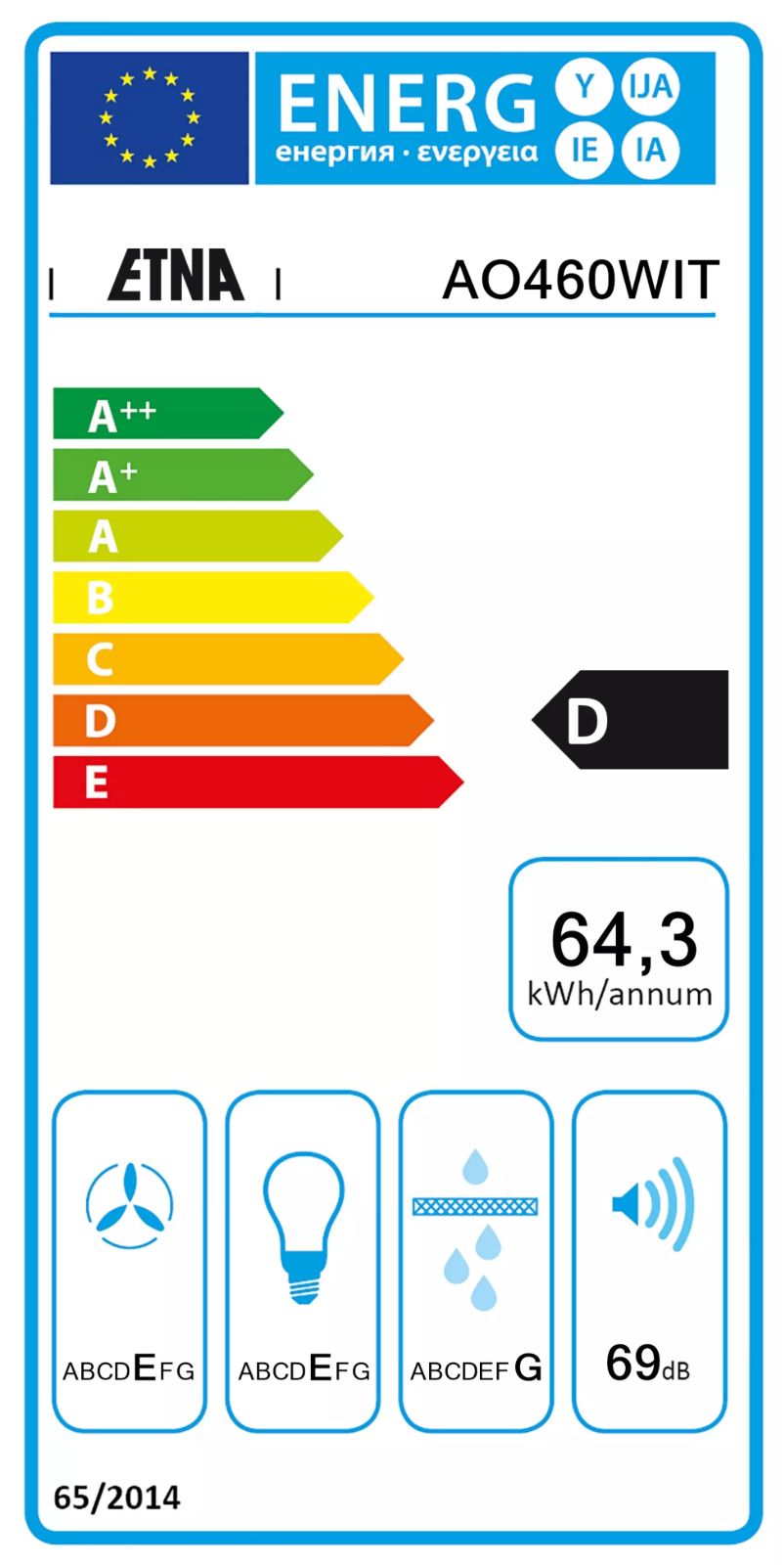 Page 1 de la notice Label énergétique Etna AO460WIT