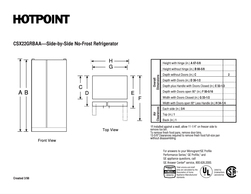 Image de la première page du manuel de l'appareil CSX22GRBAA