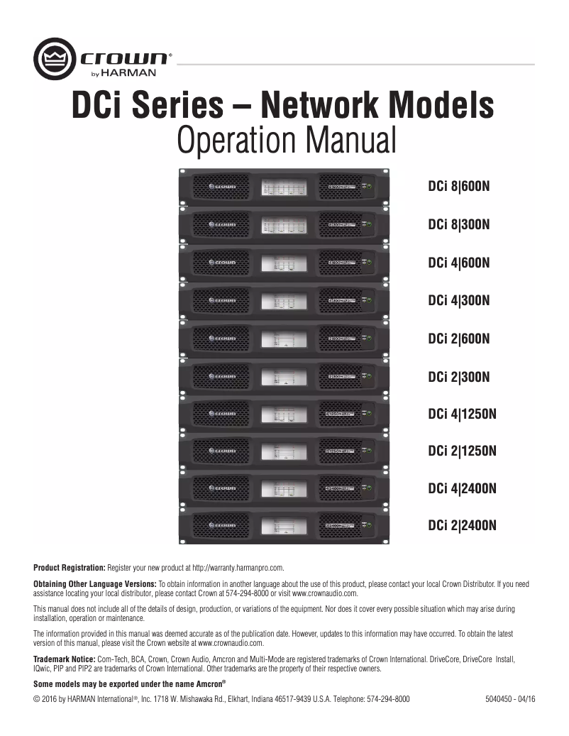 Page n°1 - Manuel utilisateur Crown DriveCore Install DCi 8|600N